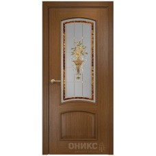 Межкомнатная дверь Оникс Прага Орех заливной витраж со стеклом