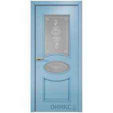 Межкомнатная дверь Оникс Эллипс Эмаль голубая МДФ витраж со стеклом