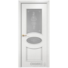 Межкомнатная дверь Оникс Эллипс Эмаль белая по ясеню витраж со стеклом