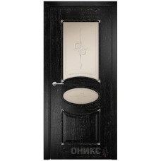 Межкомнатная дверь Оникс Эллипс Черная эмаль патина серебро пескоструй со стеклом