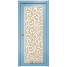 Межкомнатная дверь Оникс Сорбонна Эмаль голубая МДФ решетка со стеклом