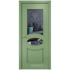 Межкомнатная дверь Оникс Эллипс эмаль RAL 6021 по МДФ пескоструй со стеклом