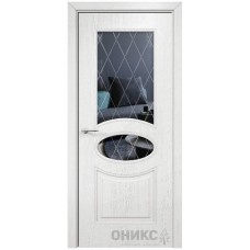 Межкомнатная дверь Оникс Эллипс Белая эмаль патина серебро стекло с гравировкой