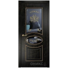 Межкомнатная дверь Оникс Эллипс Черная эмаль патина золото контурный витраж со стеклом
