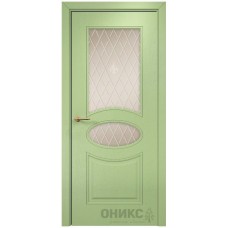 Межкомнатная дверь Оникс Эллипс Эмаль фисташка по Ясеню стекло с гравировкой