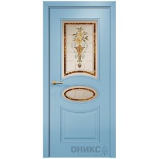 Межкомнатная дверь Оникс Эллипс Эмаль голубая МДФ заливной витраж со стеклом