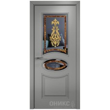 Межкомнатная дверь Оникс Эллипс Эмаль RAL 7036 по МДФ заливной витраж со стеклом