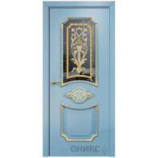 Межкомнатная дверь Оникс Империя Голубая эмаль патина золото заливной витраж со стеклом