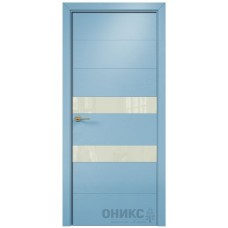 Межкомнатная дверь Оникс Лайн Эмаль голубая по ясеню со стеклом