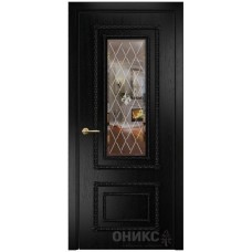 Межкомнатная дверь Оникс Прима Эмаль черная по ясеню гравировка с зеркалом