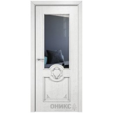 Межкомнатная дверь Оникс Рада Белая эмаль патина серебро со стеклом