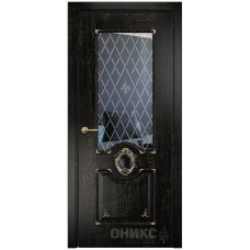 Межкомнатная дверь Оникс Рада Черная эмаль патина золото гравировка со стеклом