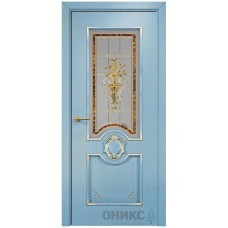 Межкомнатная дверь Оникс Рада Голубая эмаль патина золото заливной витраж со стеклом