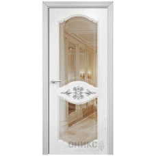 Межкомнатная дверь Оникс Севилья Белая эмаль патина серебро с зеркалом