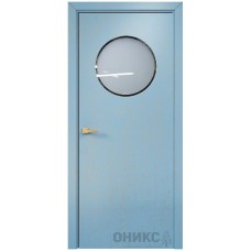 Межкомнатная дверь Оникс Сфера Голубая эмаль патина золото со стеклом
