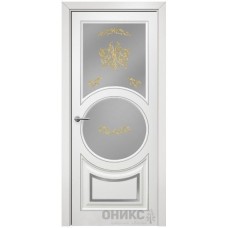 Межкомнатная дверь Оникс Софья Эмаль белая МДФ патина серебро контурный витраж