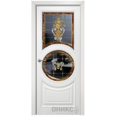 Межкомнатная дверь Оникс Софья Эмаль белая МДФ заливной витраж со стеклом