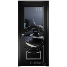 Межкомнатная дверь Оникс Софья Эмаль черная МДФ патина серебро со стеклом