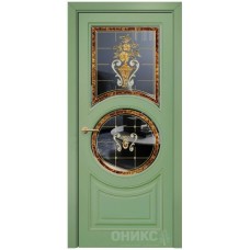Межкомнатная дверь Оникс Софья эмаль RAL 6021 по МДФ заливной витраж со стеклом