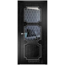Межкомнатная дверь Оникс Валенсия Черная эмаль патина серебро стекло с гравировкой со стеклом