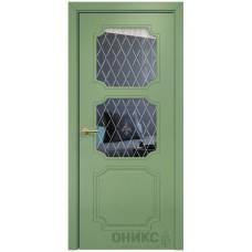Межкомнатная дверь Оникс Валенсия эмаль RAL 6021 по ясеню стекло с гравировкой со стеклом