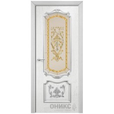 Межкомнатная дверь Оникс Венеция Белая эмаль патина серебро заливной витраж со стеклом