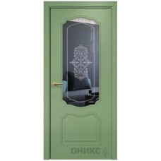 Межкомнатная дверь Оникс Венеция эмаль RAL 6021 по ясеню контурный витраж со стеклом