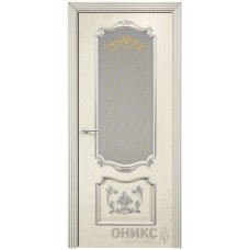 Межкомнатная дверь Оникс Венеция Слоновая кость эмаль патина серебро контурный витраж со стеклом