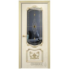 Межкомнатная дверь Оникс Венеция Слоновая кость эмаль патина золото бевелс со стеклом