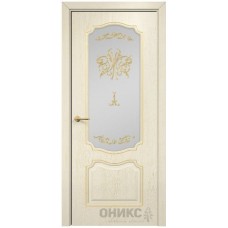 Межкомнатная дверь Оникс Венеция Слоновая кость эмаль патина золото контурный витраж со стеклом
