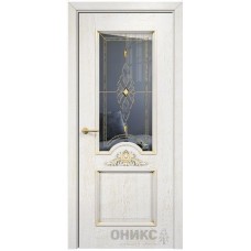 Межкомнатная дверь Оникс Византия Белая эмаль патина золото бевелс со стеклом