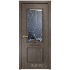 Межкомнатная дверь Оникс Византия Дуб античный гравировка со стеклом