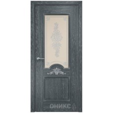 Межкомнатная дверь Оникс Византия Дуб седой контурный витраж со стеклом
