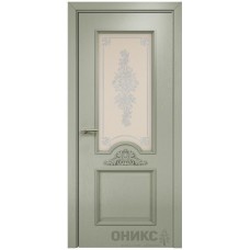 Межкомнатная дверь Оникс Византия Эмаль 7038 по ясеню контурный витраж со стеклом