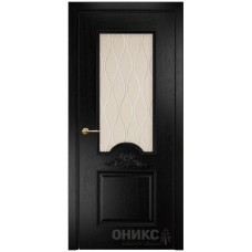 Межкомнатная дверь Оникс Византия Эмаль черная по ясеню гравировка со стеклом