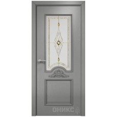 Межкомнатная дверь Оникс Византия Эмаль RAL 7036 по ясеню бевелс со стеклом