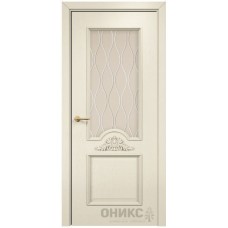 Межкомнатная дверь Оникс Византия Эмаль слоновая кость по ясеню гравировка со стеклом