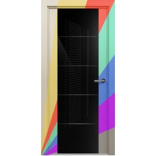 Межкомнатная дверь Status Versia 222, Эмаль. Любой цвет по RAL., стекло Триплекс 8мм черный с горизонтальной гравировкой