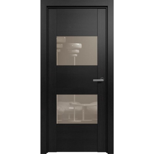 Межкомнатная дверь Status Versia 221, Дуб Чёрный, стекло Лакобель каппучино