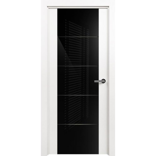 Межкомнатная дверь Status Versia 222, Белый лёд, стекло Триплекс 8мм черный с горизонтальной гравировкой