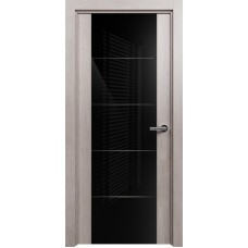 Межкомнатная дверь Status Versia 222, Дуб Серый, стекло Триплекс 8мм черный с горизонтальной гравировкой