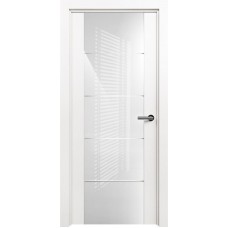 Межкомнатная дверь Status Versia 222, Белый лёд, стекло Триплекс 8мм белый с горизонтальной гравировкой