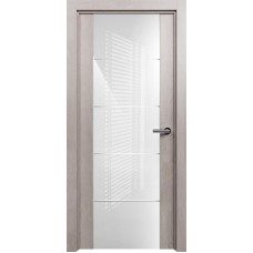 Межкомнатная дверь Status Versia 222, Дуб Серый, стекло Триплекс 8мм белый с горизонтальной гравировкой