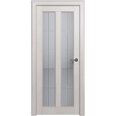 Межкомнатная дверь Status Fusion 612, Дуб Белый, стекло Алмазная гравировка английская решетка