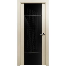 Межкомнатная дверь Status Versia 222, Слоновая кость, стекло Триплекс 8мм черный с горизонтальной гравировкой