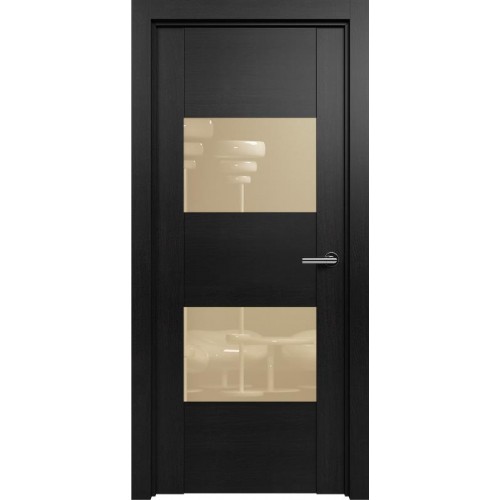 Межкомнатная дверь Status Versia 221, Дуб Чёрный, стекло Лакобель бежевое