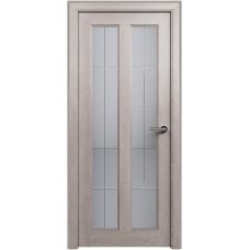 Межкомнатная дверь Status Fusion 612, Дуб Серый, стекло Алмазная гравировка английская решетка