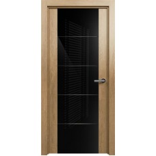Межкомнатная дверь Status Versia 222, Дуб Светлый, стекло Триплекс 8мм черный с горизонтальной гравировкой