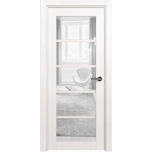 Межкомнатная дверь Status Optima 122, Белый лёд, стекло Сатинато прозрачное