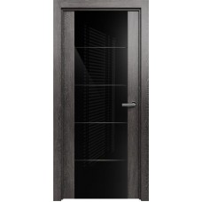 Межкомнатная дверь Status Versia 222, Дуб Патина, стекло Триплекс 8мм черный с горизонтальной гравировкой